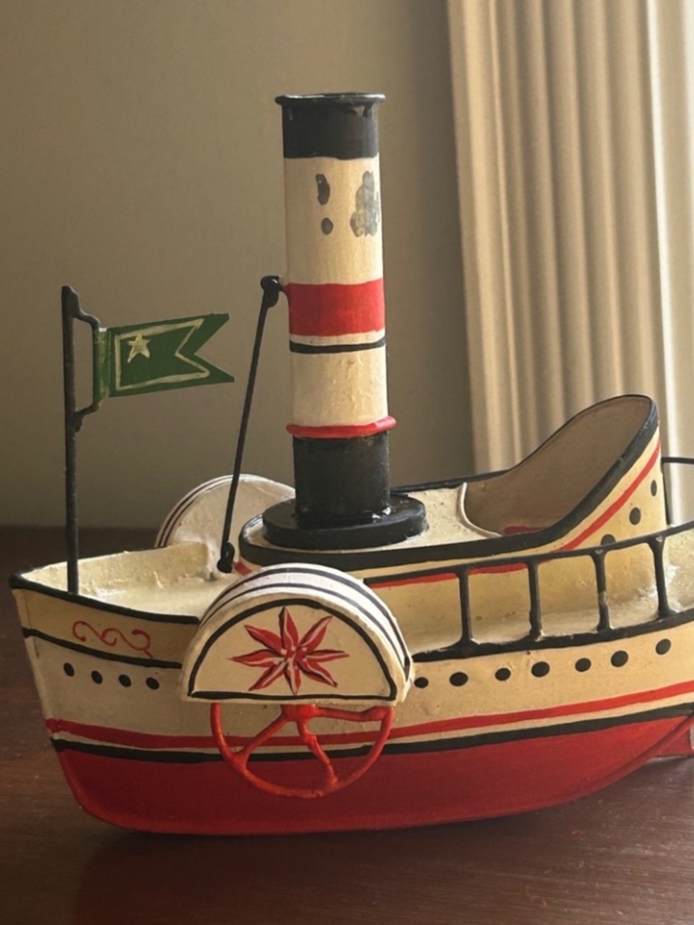 Vintage Tin Tug Boat Hand-Painted Decorative Steamboat Boat SC